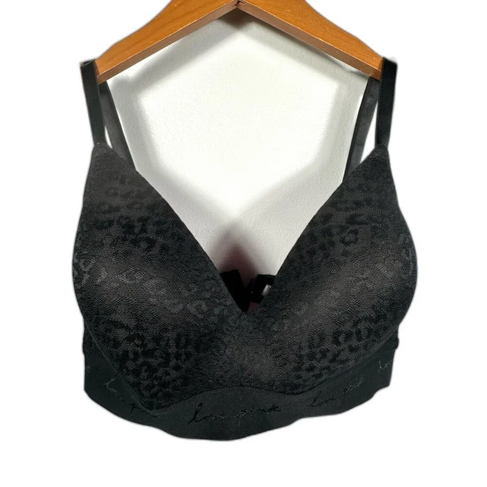 PINK Victoria's Secret Black Leopard Wear Everywhere Wireless Bra Size 36DD